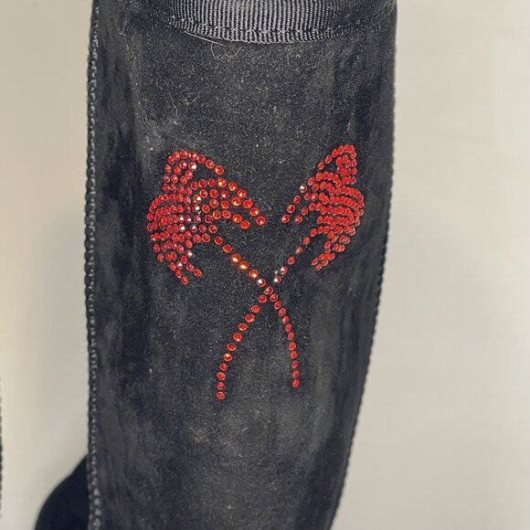 In-N-Out Burger Black W sz 7 Suede Boots Shoes Shearling Red Crystal Palm Trees - Picture 9 of 15